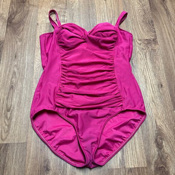 Miraclesuit Womens Solid Pink One Piece Slimming Ruched Swim Suit Size 14 - Picture 1 of 8